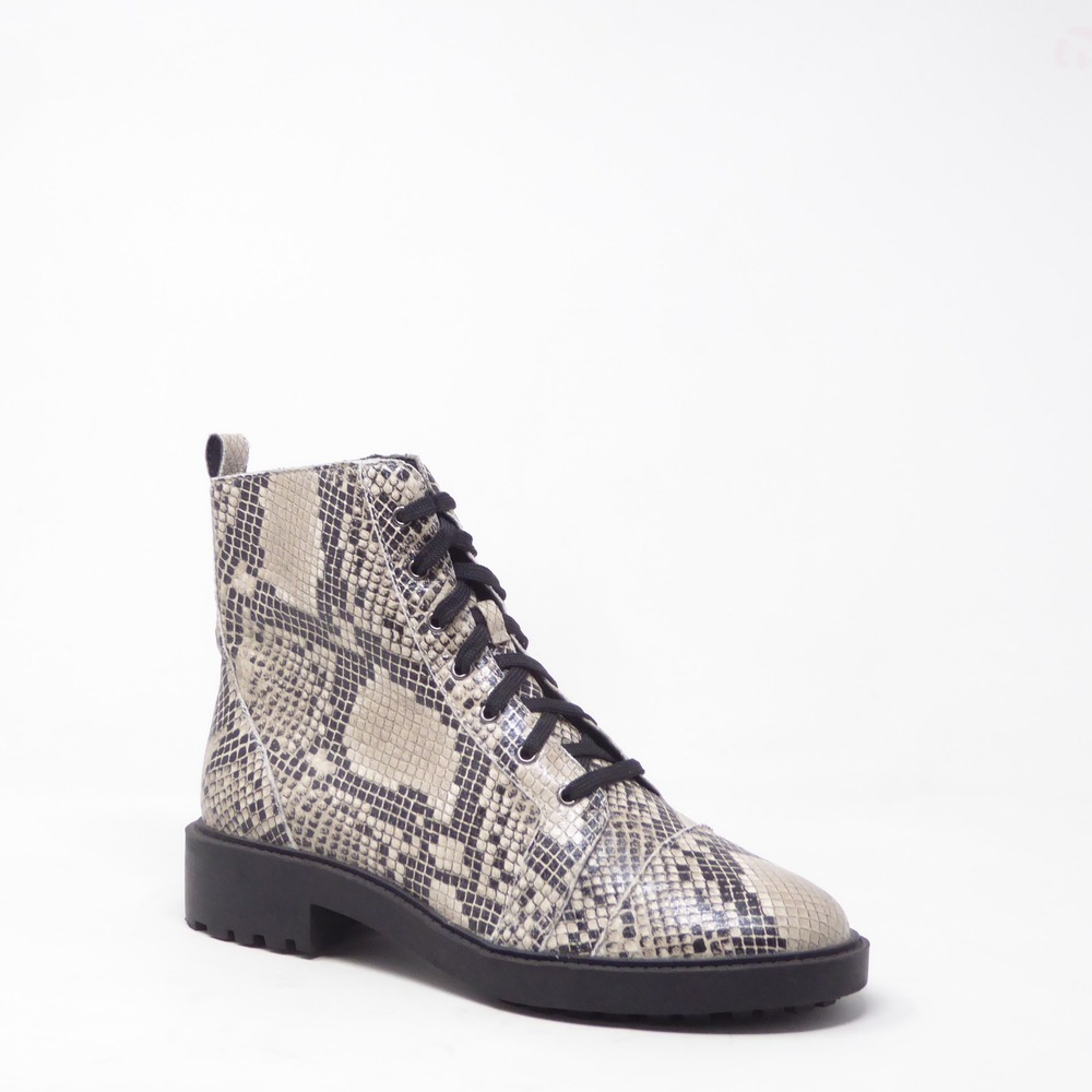 Linea Paolo Womens Trinity Combat Boots Grey Snake Print Lace Up 8.5